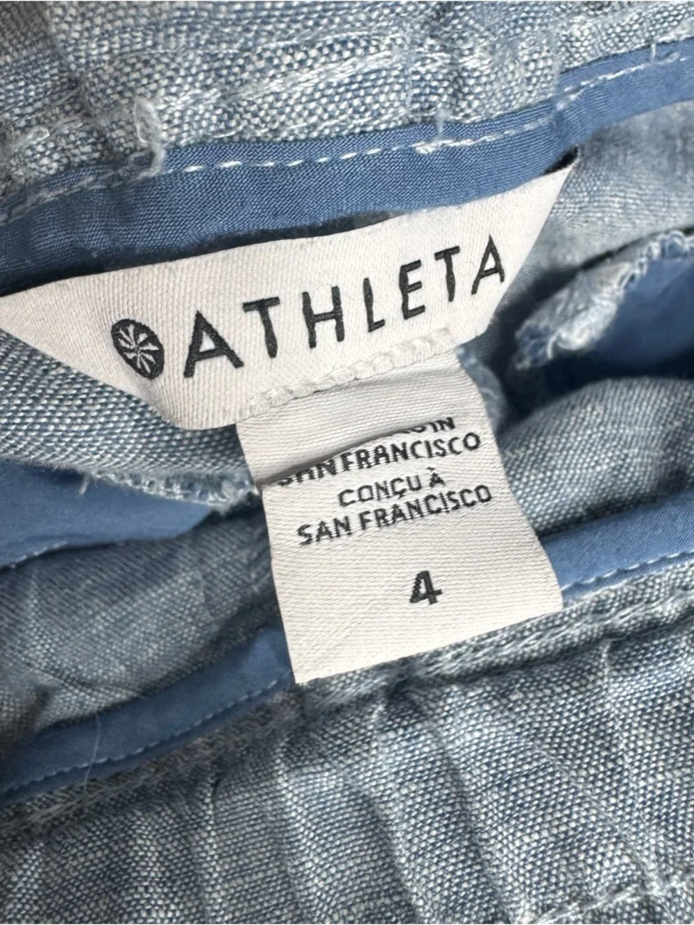 Athleta Cabo Linen Blue Textured Linen Jogger Pants Striped Drawstring Size 4